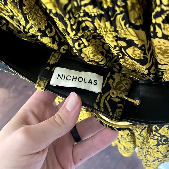 NICHOLAS Abbey Ruffled Printed Crepe Mini Dress In Mustard Yellow w/ Belt SZ 0 - Picture 11 of 16